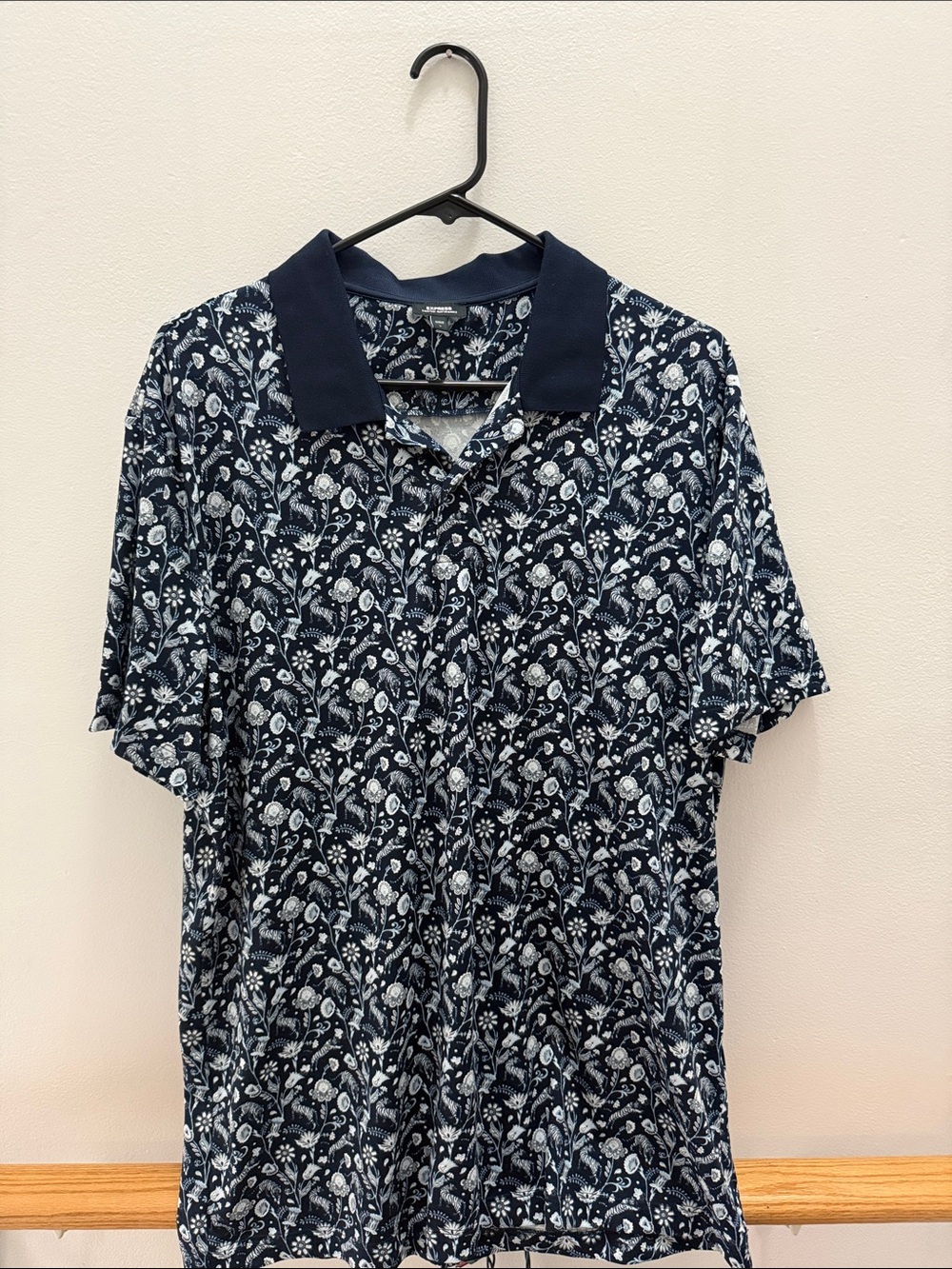 Express Navy Floral-Print Polo